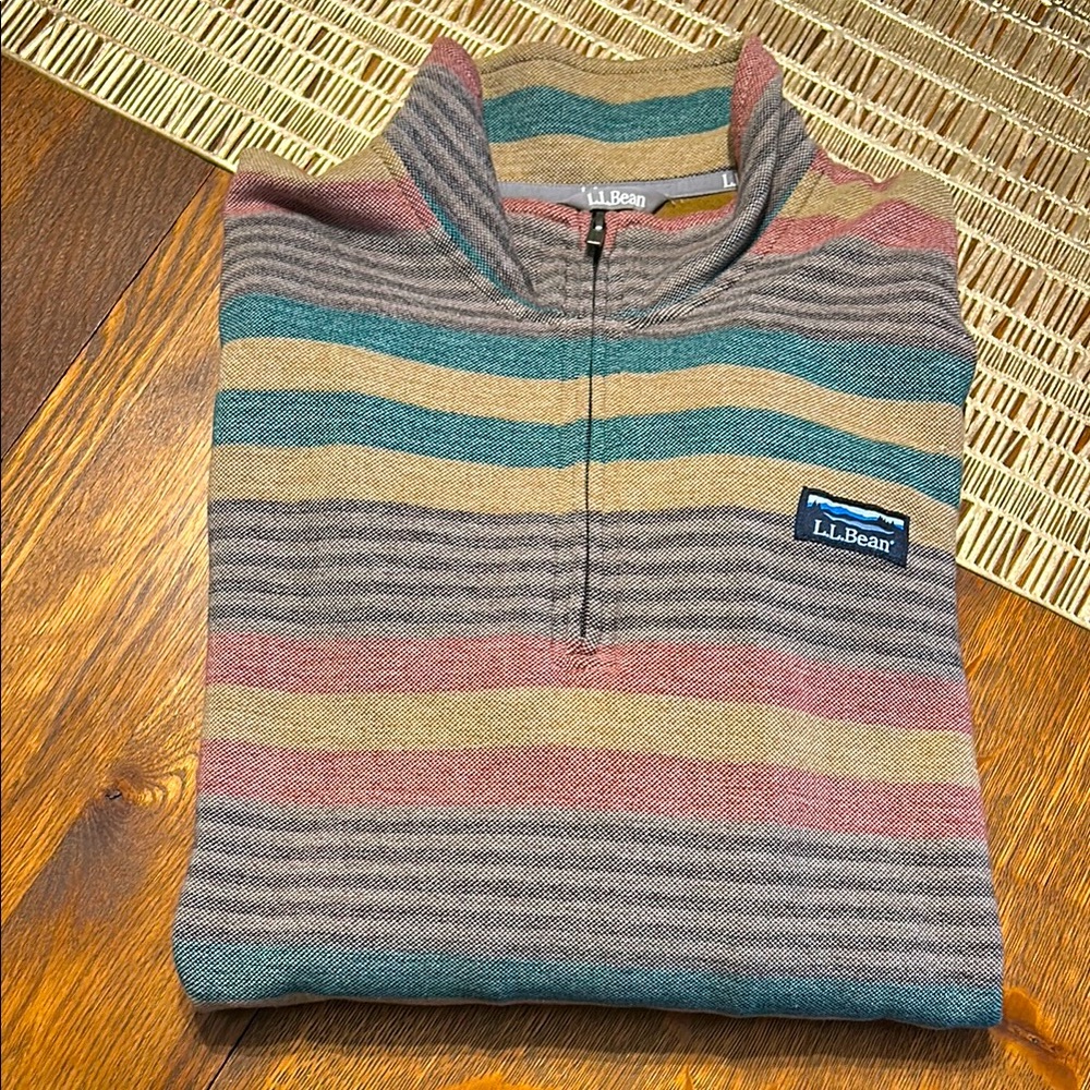 L.L. Bean Comfort Stretch Pique Striped Quarter Zip Pullover Men’s Size Large